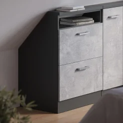 Dachschrägenschrank Rion Beton/Anthrazit mit 2 Schubladen Vicco