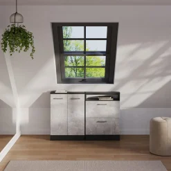 Dachschrägenschrank Rion Beton/Anthrazit mit 2 Schubladen Vicco