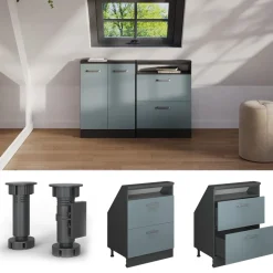 Dachschrägenschrank Rion Blau-Grau/Anthrazit mit 2 Schubladen Vicco