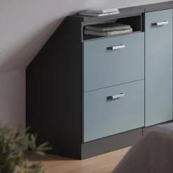 Dachschrägenschrank Rion Blau-Grau/Anthrazit mit 2 Schubladen Vicco