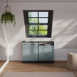 Dachschrägenschrank Rion Blau-Grau/Anthrazit mit 2 Schubladen Vicco