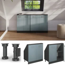 Dachschrägenschrank Rion Blau-Grau/Anthrazit mit 2 Türen Vicco