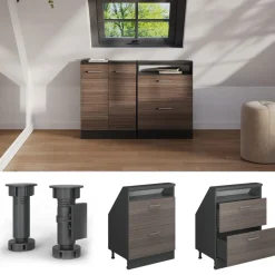 Dachschrägenschrank Rion Edelgrau/Anthrazit mit 2 Schubladen Vicco