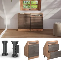 Dachschrägenschrank Rion Edelgrau/Goldkraft Eiche mit 2 Schubladen Vicco