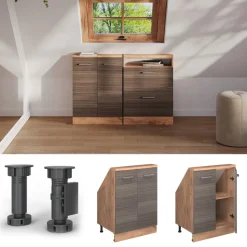 Dachschrägenschrank Rion Edelgrau/Goldkraft Eiche mit 2 Türen Vicco