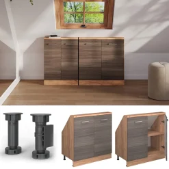 Dachschrägenschrank Rion Edelgrau/Goldkraft Eiche mit 2 Türen Vicco