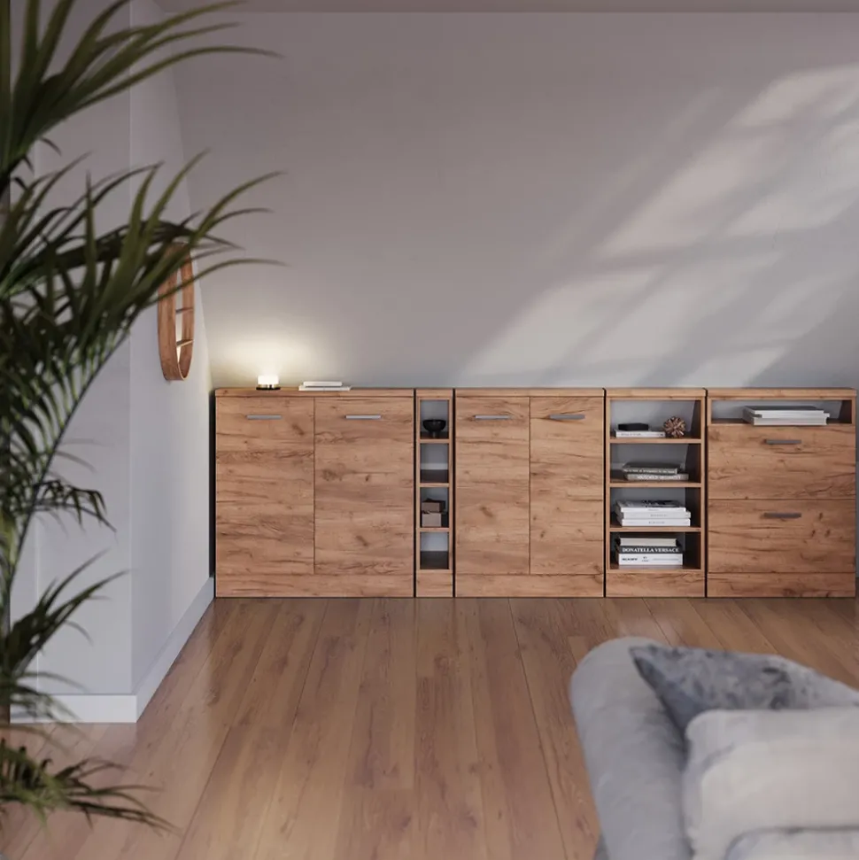 Dachschrägenschrank Rion Goldkraft Eiche 15 x 81.6 cm mit 4 Fächern Vicco