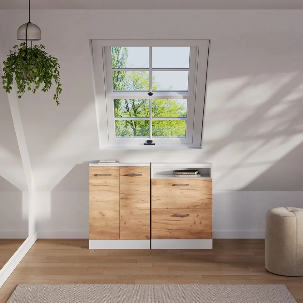 Dachschrägenschrank Rion Goldkraft Eiche/Weiß mit 2 Türen Vicco