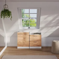 Dachschrägenschrank Rion Goldkraft Eiche/Weiß mit 2 Schubladen Vicco