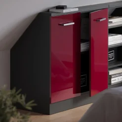 Dachschrägenschrank Rion Rot Hochglanz/Anthrazit mit 2 Türen Vicco