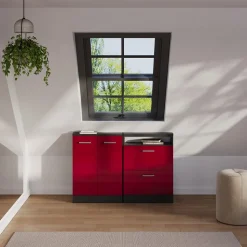 Dachschrägenschrank Rion Rot Hochglanz/Anthrazit mit 2 Türen Vicco
