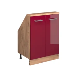 Dachschrägenschrank Rion Rot Hochglanz/Goldkraft Eiche mit 2 Türen Vicco