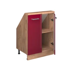 Dachschrägenschrank Rion Rot Hochglanz/Goldkraft Eiche mit 2 Türen Vicco