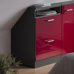 Dachschrägenschrank Rion Rot Hochglanz/Anthrazit mit 2 Schubladen Vicco