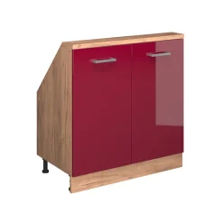 Dachschrägenschrank Rion Rot Hochglanz/Goldkraft Eiche mit 2 Türen Vicco