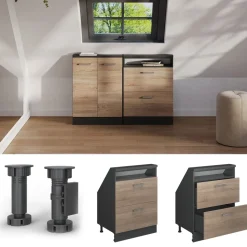 Dachschrägenschrank Rion Sonoma/Anthrazit mit 2 Schubladen Vicco