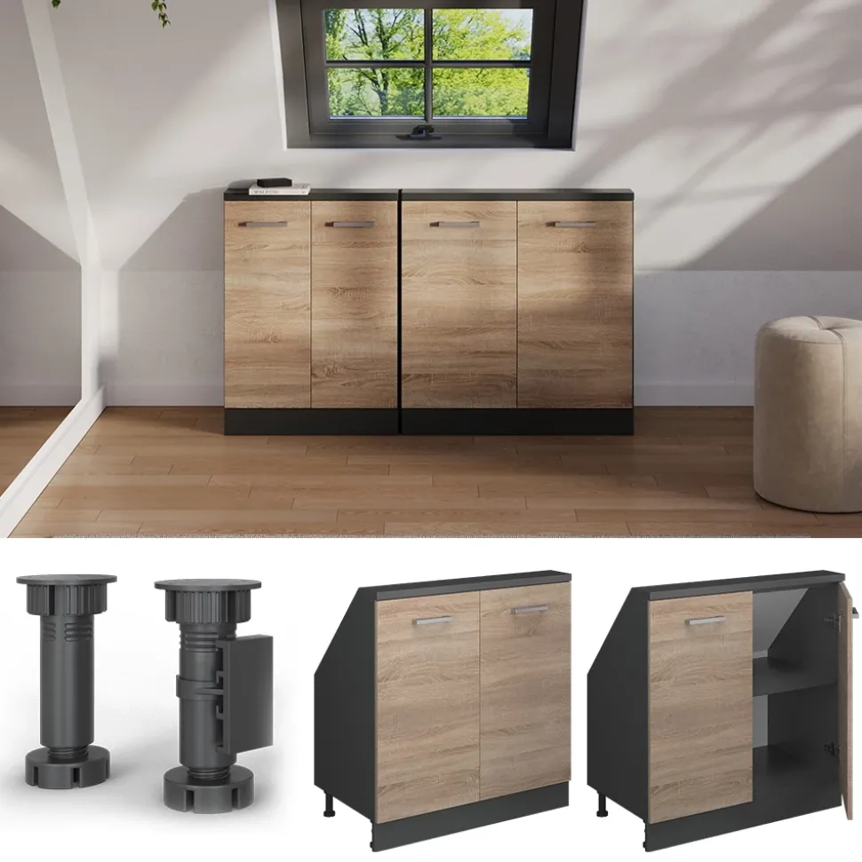 Dachschrägenschrank Rion Sonoma/Anthrazit mit 2 Türen Vicco