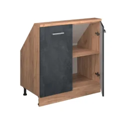 Dachschrägenschrank Rion Schwarz Beton/Goldkraft Eiche mit 2 Türen Vicco