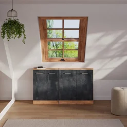 Dachschrägenschrank Rion Schwarz Beton/Goldkraft Eiche mit 2 Türen Vicco