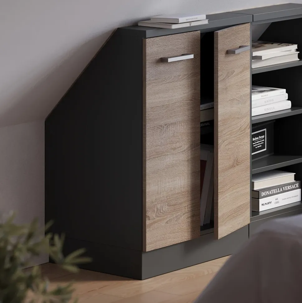 Dachschrägenschrank Rion Sonoma/Anthrazit mit 2 Türen Vicco