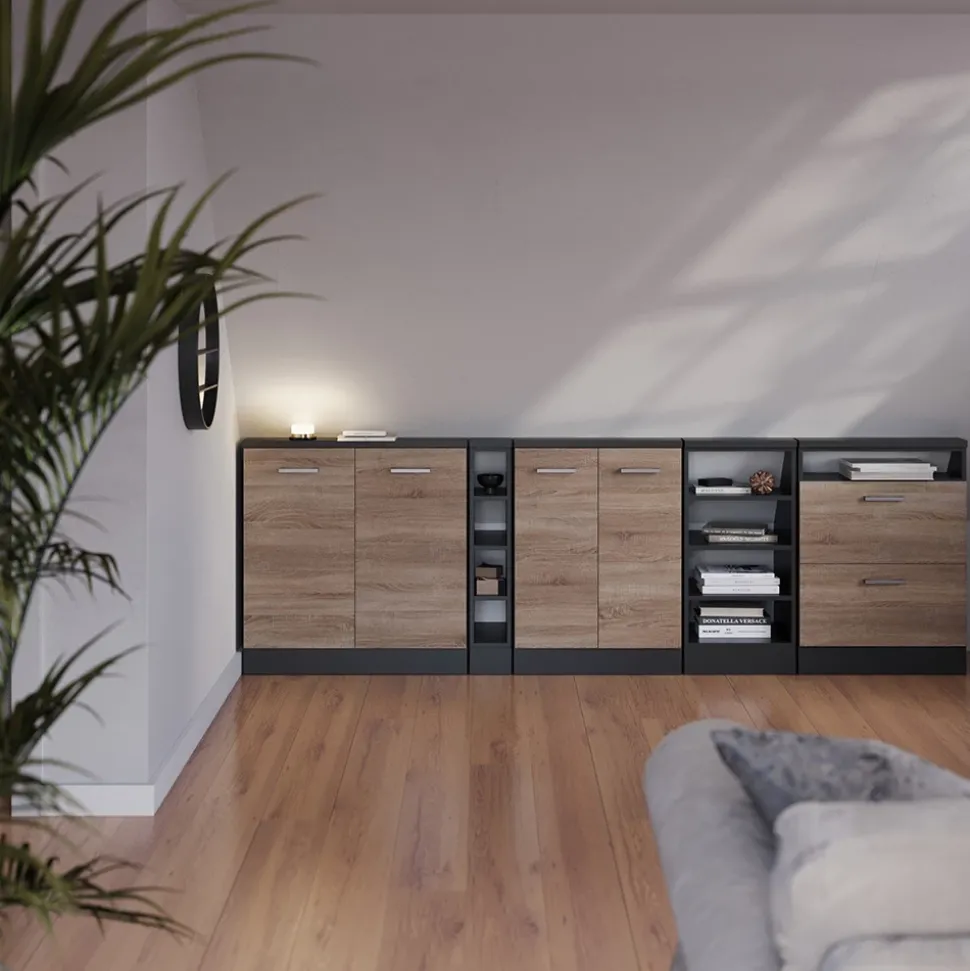 Dachschrägenschrank Rion Sonoma/Anthrazit mit 2 Türen Vicco