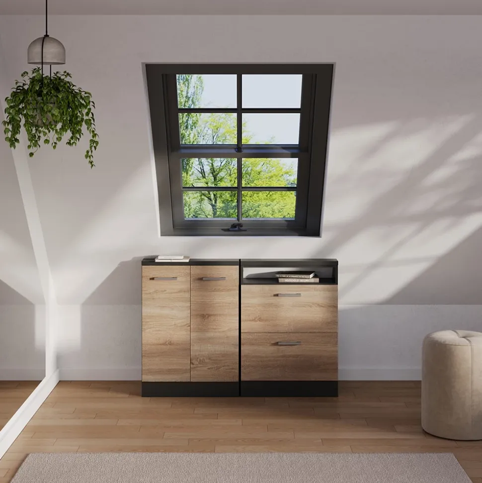 Dachschrägenschrank Rion Sonoma/Anthrazit mit 2 Türen Vicco