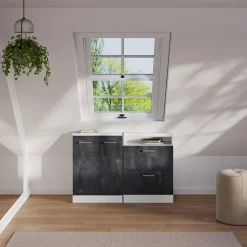 Dachschrägenschrank Rion Schwarz Beton/Weiß mit 2 Türen Vicco