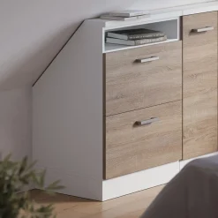 Dachschrägenschrank Rion Sonoma/Weiß mit 2 Schubladen Vicco