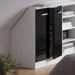 Dachschrägenschrank Rion Schwarz Hochglanz/Weiß mit 2 Türen Vicco