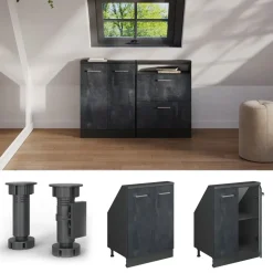 Dachschrägenschrank Rion Schwarz Beton/Anthrazit mit 2 Türen Vicco