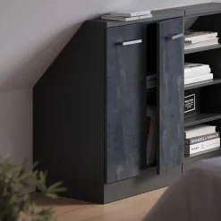 Dachschrägenschrank Rion Schwarz Beton/Anthrazit mit 2 Türen Vicco