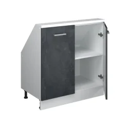 Dachschrägenschrank Rion Schwarz Beton/Weiß mit 2 Türen Vicco