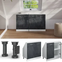 Dachschrägenschrank Rion Schwarz Beton/Weiß mit 2 Türen Vicco