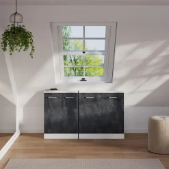 Dachschrägenschrank Rion Schwarz Beton/Weiß mit 2 Türen Vicco