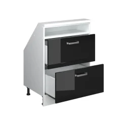 Dachschrägenschrank Rion Schwarz Hochglanz/Weiß mit 2 Schubladen Vicco