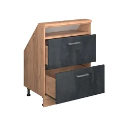 Dachschrägenschrank Rion Schwarz Beton/Goldkraft Eiche mit 2 Schubladen Vicco