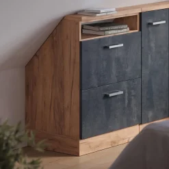 Dachschrägenschrank Rion Schwarz Beton/Goldkraft Eiche mit 2 Schubladen Vicco