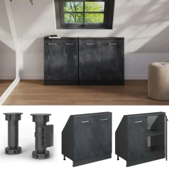 Dachschrägenschrank Rion Schwarz Beton/Anthrazit mit 2 Türen Vicco