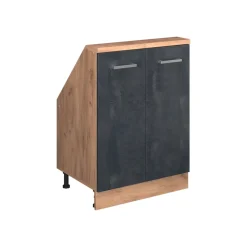 Dachschrägenschrank Rion Schwarz Beton/Goldkraft Eiche mit 2 Türen Vicco