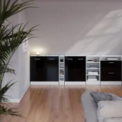 Dachschrägenschrank Rion Schwarz Hochglanz/Weiß mit 2 Türen Vicco