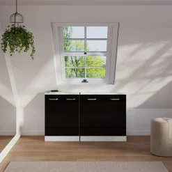 Dachschrägenschrank Rion Schwarz Hochglanz/Weiß mit 2 Türen Vicco