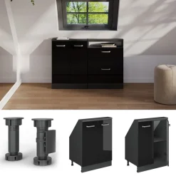 Dachschrägenschrank Rion Schwarz Hochglanz/Anthrazit mit 2 Türen Vicco