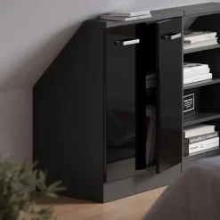 Dachschrägenschrank Rion Schwarz Hochglanz/Anthrazit mit 2 Türen Vicco