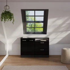 Dachschrägenschrank Rion Schwarz Hochglanz/Anthrazit mit 2 Türen Vicco