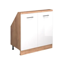 Dachschrägenschrank Rion Weiß Hochglanz/Goldkraft Eiche mit 2 Türen Vicco