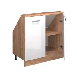 Dachschrägenschrank Rion Weiß Hochglanz/Goldkraft Eiche mit 2 Türen Vicco