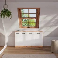 Dachschrägenschrank Rion Weiß Hochglanz/Goldkraft Eiche mit 2 Türen Vicco