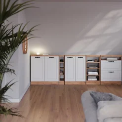 Dachschrägenschrank Rion Weiß Landhaus/Goldkraft Eiche mit 2 Türen Vicco