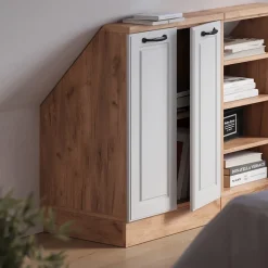 Dachschrägenschrank Rion Weiß Landhaus/Goldkraft Eiche mit 2 Türen Vicco