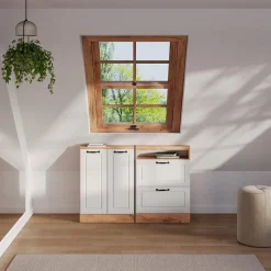 Dachschrägenschrank Rion Weiß Landhaus/Goldkraft Eiche mit 2 Türen Vicco